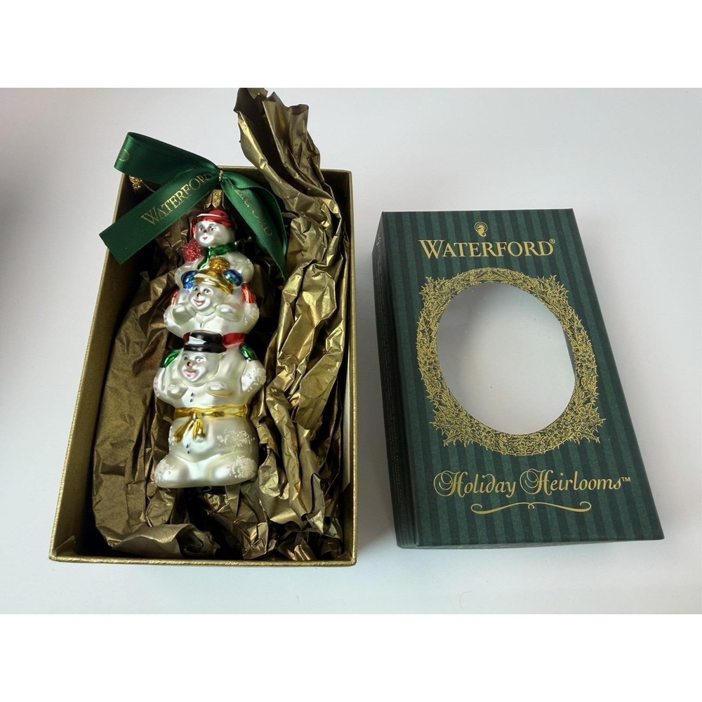 Waterford Blown Glass Holiday Heirlooms‎ Three Snowmen Christmas Ornament